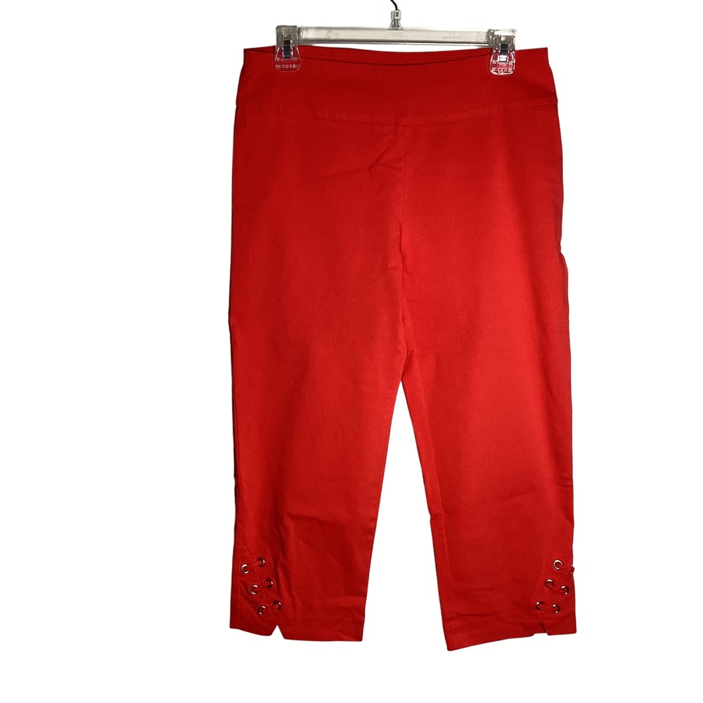 Hope & Harlow Red Capri Pants Womens Size 8 Lace Up Hem Crop Trousers